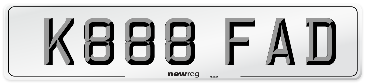 K888 FAD Number Plate from New Reg